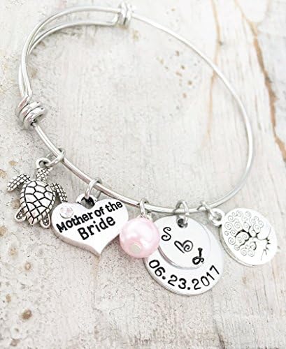 Mother of the Bride - Mother of the Groom Personalized Jewelry Gift - Adjustable Bangle Charm Bracelet