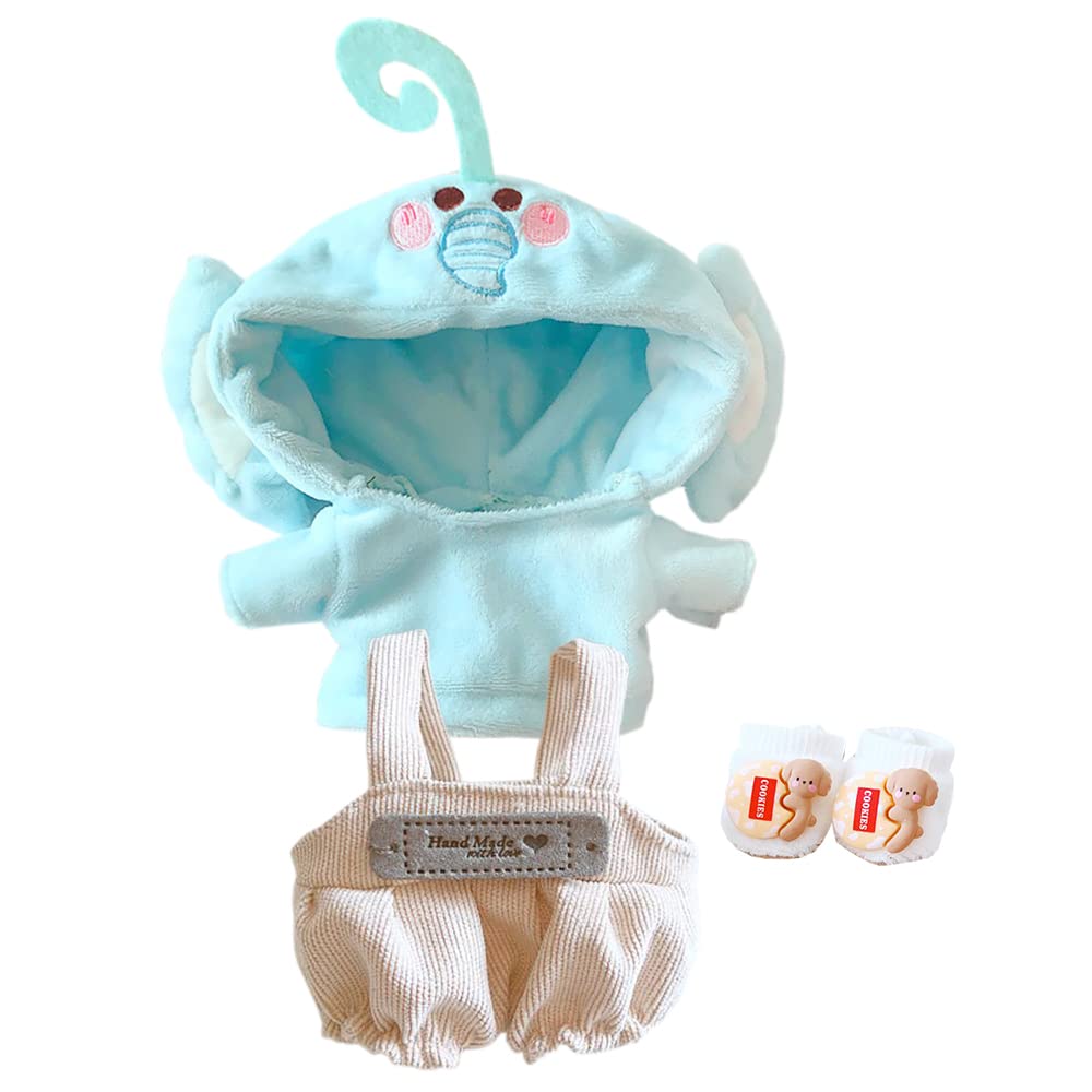 niannyyhouse Elephant Suit Dress Up Hoodie Corduroy Overalls Shoes 7.8in（20cm）Plush Doll Stuffed Figures Toys Clothes Accessories (Blue)