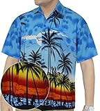 La Leela Hawaiian Shirt For Men Short Sleeve Front-Pocket Palm Tree Aloha Blue