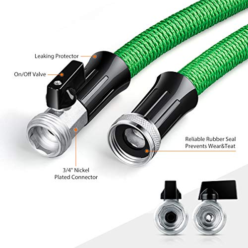 HooSeen Expandable Garden Hose, 75ft Flexible Kink-Free Water Hose with Double Latex Core, 3/4" Solid Nickel Plating Fitting and Shut Off Valve,Expanding Garden Hose for Watering