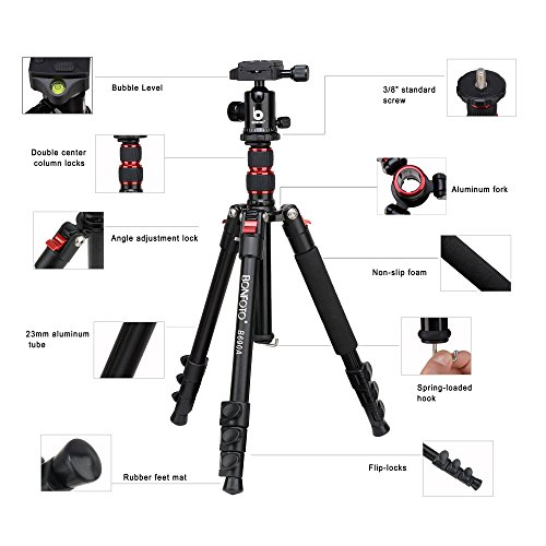BONFOTO B690A Lightweight Aluminum Alloy Camera Travel Portable Tripod with 360 Degree Ball Head,1/4" Quick Release Plate,Bubble Level and Carry Bag for Canon Nikon Sony DSLR