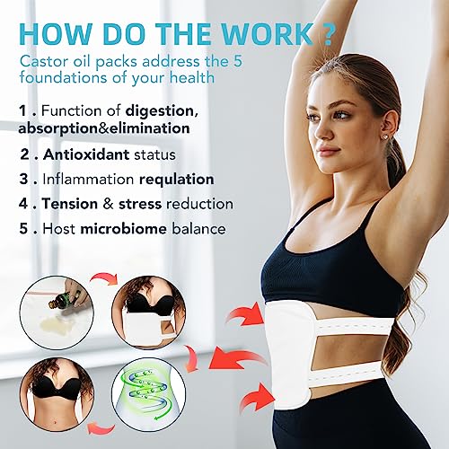 DhsFila Castor Oil Organic Cold Pressed Unrefined(2OZ),Castor Oil Pack Wrap for Liver Clean and Fibroids, Organic Cotton Flannel(waist+neck)