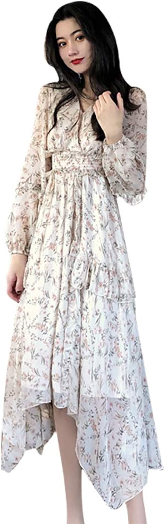 Olrikレディース ワンピース シフォン ロング ワンピース ロングワンピース 秋 長袖 体型カバー 着痩せ ふんわり おしゃれ 秋 ロング丈 パーティー 通勤 ワンピース チュニック 通販 Amazon