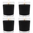 Set of 4 Black Votive Candles for Halloween Pumpkin, Clear Glass Filled Unscented Soy Wax Candle for Dinner, Parties, Home Decorations and DIY