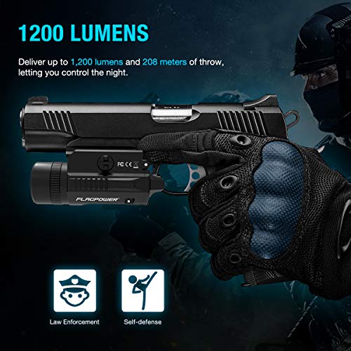 FLAGPOWER 1200 Lumens Weapon Light Compact Pistol Flashlight with Cree XML2 LED 2 x CR123A Lithium Batteries for Hiking, Camping, Hunting - Thumbnail 2