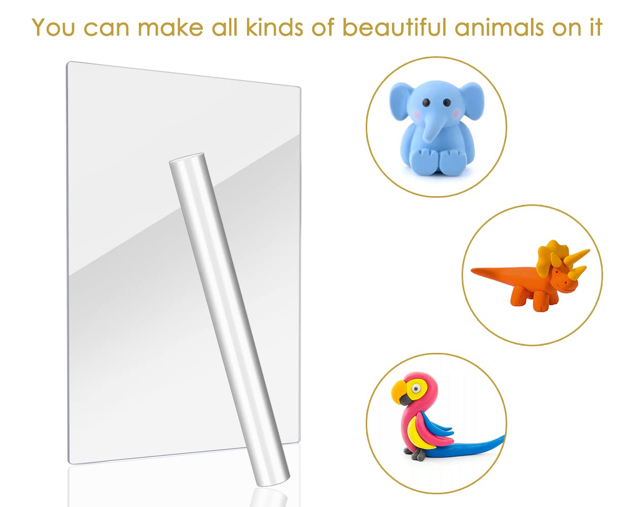 DS. DISTINCTIVE STYLE Acrylic Clay Roller and A4 Size Acrylic Sheet for Polymer Clay Rolling Pin with Clear Board Sheet DIY Rolling Tools for Clay Modelling and Shaping