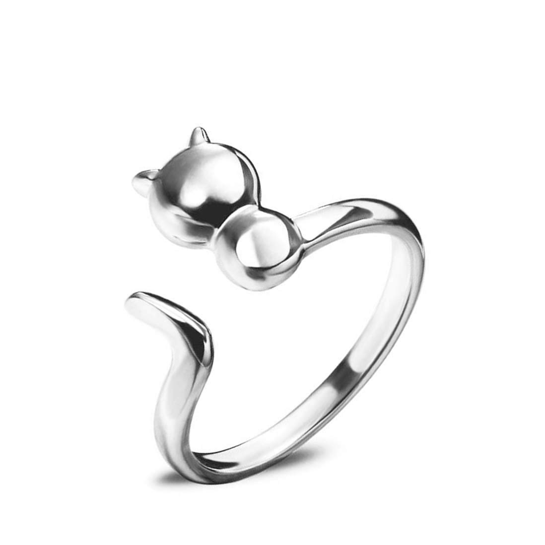 QIANDI Cute Cat Tail Animal Open Ring for Women Girls Minimalist Jewelry 925 Sterling Silver