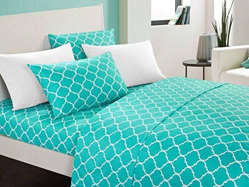 Chic Home Illusion 4 Piece Sheet Set Super Soft Contemporary Geometric Pattern Print Deep Pocket Design - Includes Flat &amp; Fitted Sheets and Bonus Pillowcases, Twin Turquoise