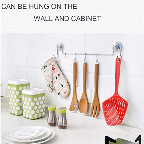 SKEMIX Kitchen Nylon Strainer Scoop Colander, Skimmer Spoon with Long Handle, Drain Shovel Strainers, Water Leaking Shovels Ice Shovel Colanders - Pack of 2 (Red and Black)) - Thumbnail 7