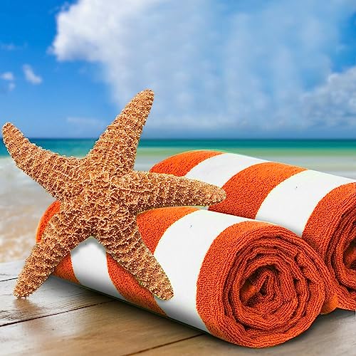 Sweet Needle Beach Towel for Adults - Pack of 2 - Orange Cabana Striped Classic - Pool Towel, Super Absorbent Large Swimming Towel, 450 GSM, 76 x 152 cm