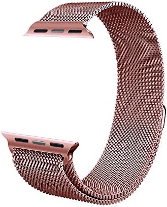 Apple Watch Band, Piqiu Fully Magnetic Closure Clasp Mesh Loop Milanese Stainless Steel Bracelet Strap for Apple Watch Sport &amp; Edition 42mm All Models No Buckle Needed -- Rose Gold