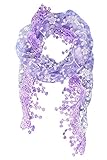 Fanhong Lace Tassel Sheer Burnt-out Floral Print Triangle Mantilla Scarf Shawl Neck Wrap Purple