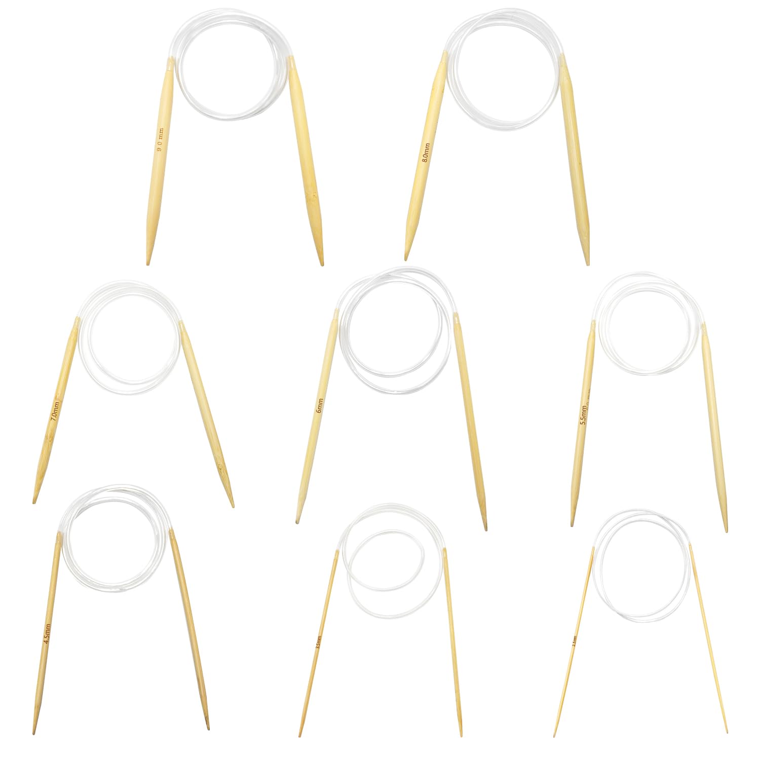 Bamboo Circular Knitting Needles, 8 Pairs Double Pointed Knitting Needles, 80cm, for Beginners and Professionals, (2/2.5/3/4/5/6/7/8mm)