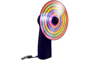 Zugar Land Colorful LED Mini Light-Up Spinning Handheld Personal Fan Wand Necklace (4") Red, Yellow, Black, Blue. Batteries Included. DJ Promo Dance Floor (1 Pack (Black))