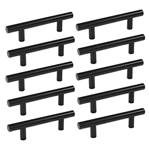 Black Kitchen Cabinets handles and pulls Stainless Steel Drawer pulls 10 Pack 3Inch (76mm) Hole Centers- Homdiy HD201BK Cupboard Dresser Knobs