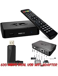 MAG 254 original IPTV Box de info mir + Control remoto + Cable HDMI + Adaptador de alimentación de EE. UU. + Adaptador WiFi dual USB de 600 MBPS