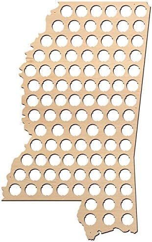 Mississippi Beer Cap Map - 14.4x23 inches - 100 caps - Beer Cap Holder Mississippi - Birch Plywood