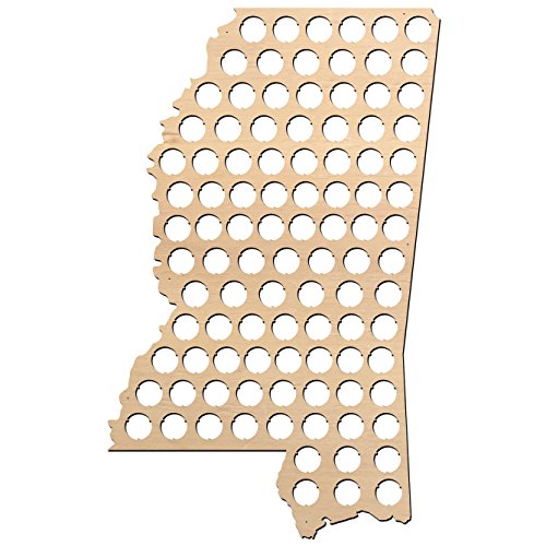 Mississippi Beer Cap Map - 14.4x23 inches - 100 caps - Beer Cap Holder Mississippi - Birch Plywood