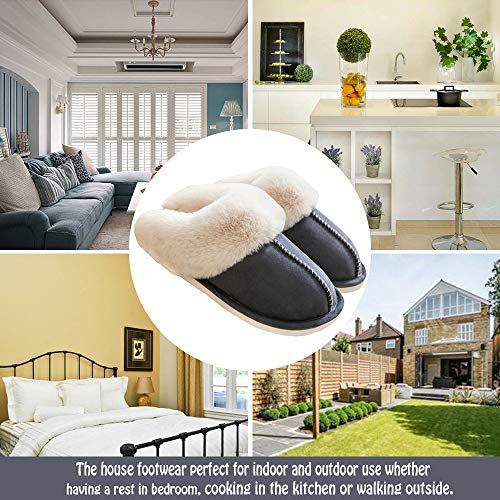 Women's Fur Slippers Slip on Fluffy Warm Soft House Slippers, House Shoes by WATMAID