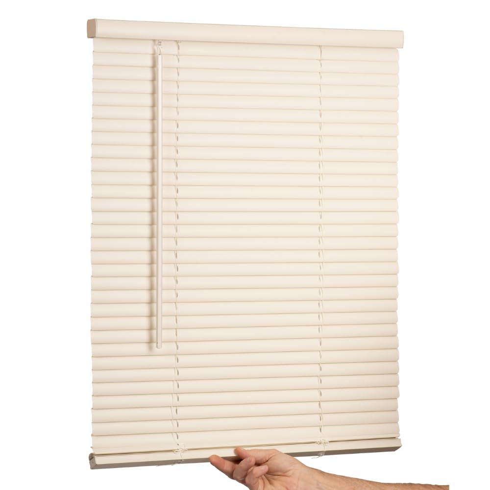 Photo 1 of LOTUS & WINDOWARE Cordless Mini Blind, 1" Vinyl Slats, 34" Wide x 72" Long - Alabaster, Window Blinds for Home and Office, Interior Door Blinds - Light Filtering