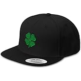 Snapback Hat Cap Four Leaf Shamrock Clover Irish Ireland St Patricks Patty Embroidered Flat Visor Black