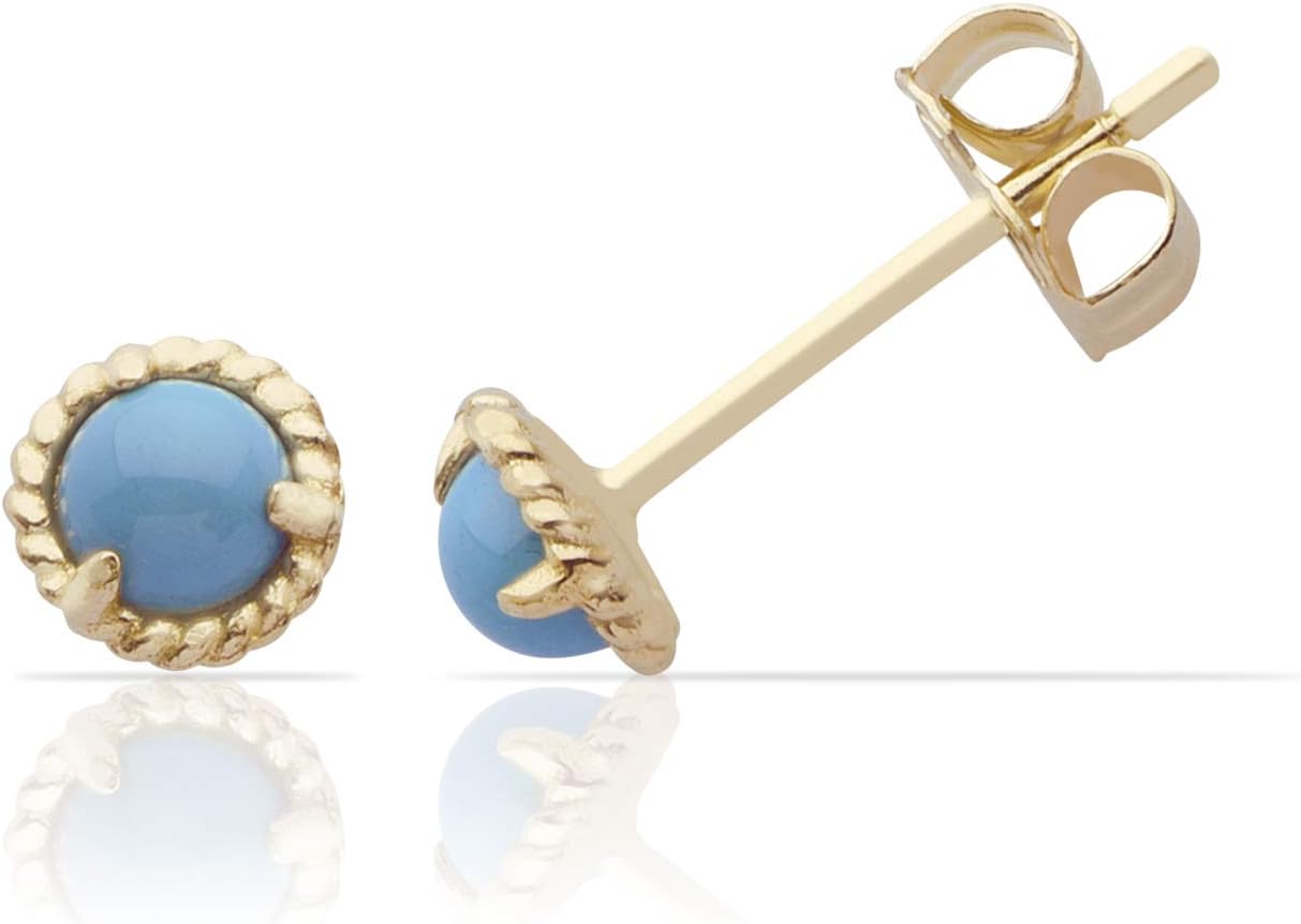 Beautiful Petite Turquoise Stud Earrings in 14K Yellow Gold for Women and Girls