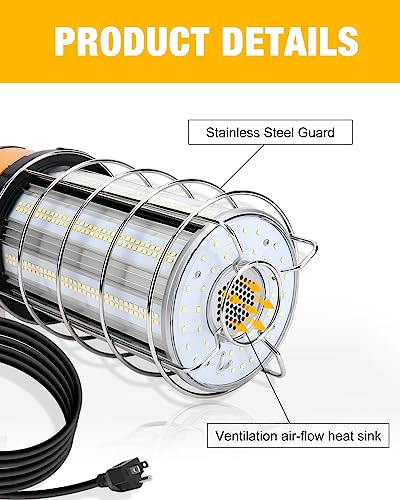 JC-LGL LED Temporary Work Light 250W, Construction Lights 5000K 30,000lm Outdoor Job Site Lighting 10ft Cord IP65 Dust Waterproof Hanging Lighting