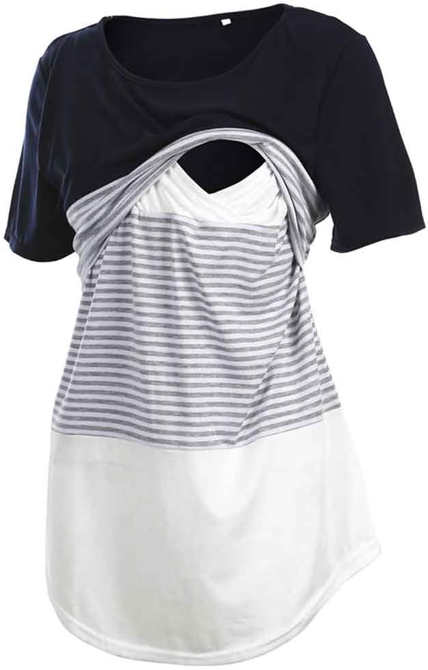 Nituyy Women Short Sleeve Double Layer Nursing Tops for Breastfeeding Maternity Nursing Shirts
