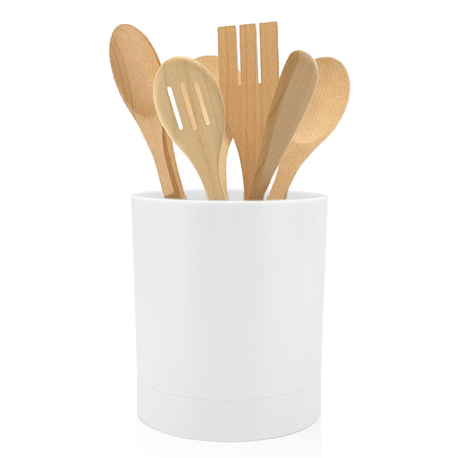 Cyrank Kitchen Utensil Pot, Plastic Utensil Holder 360° Rotating Utensil Caddy 3 Divider Utensil Pot Space Saving Cooking Utensil Holder for Kitchen