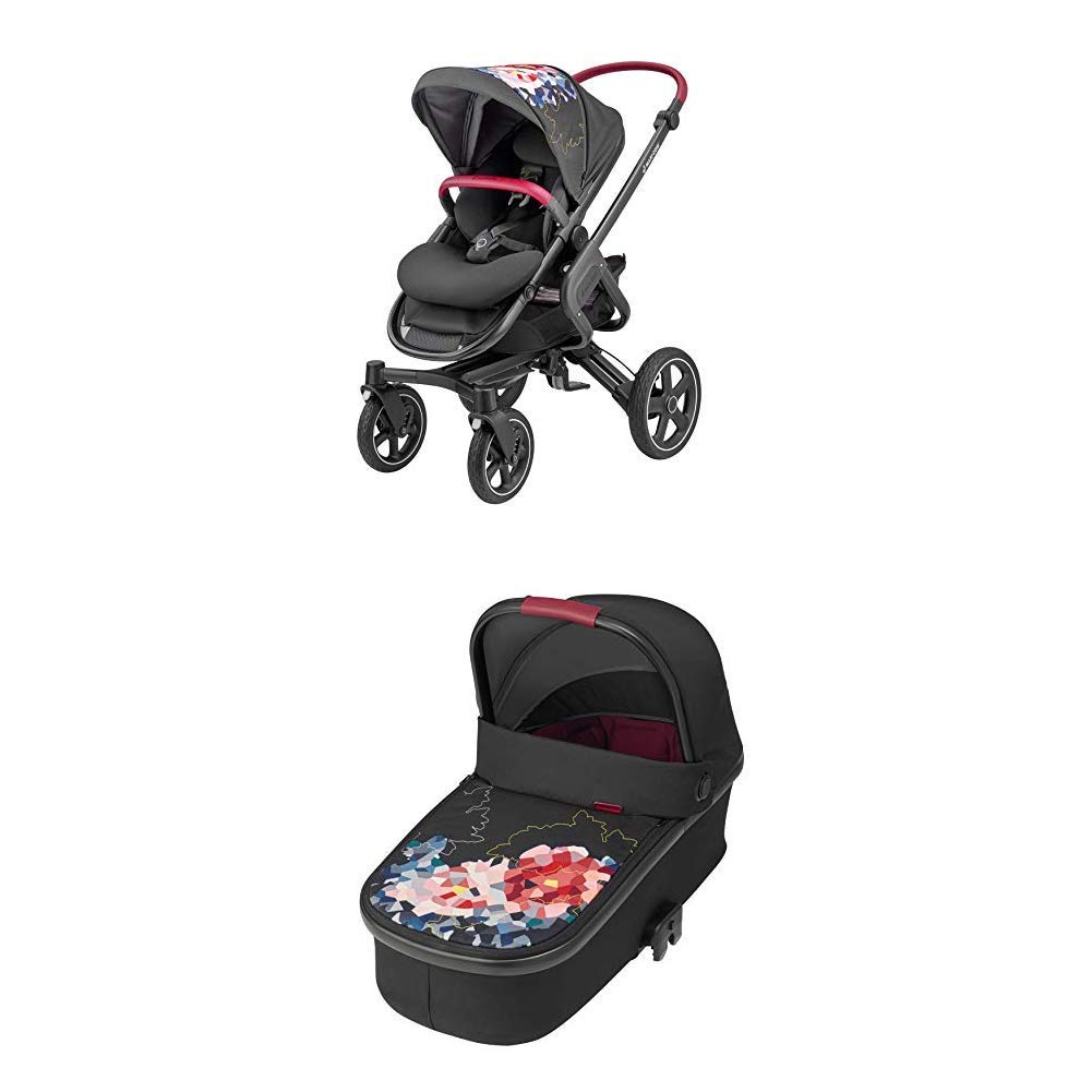 Maxi-Cosi Nova 4-Rad Kombi-Kinderwagen, komfortabel für Stadt und Land, digital flower + Oria Babywanne, für Maxi-Cosi Kinderwagen Buggy Nova, Stella, Adorra, Dana, digital flower