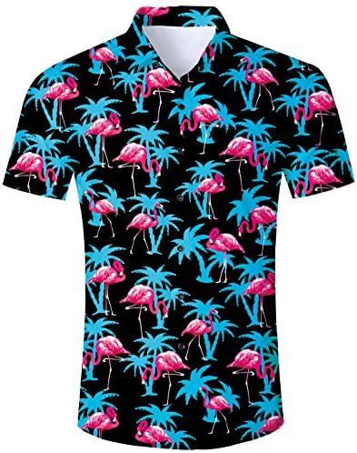 Jubestar Men's Hawaiian Shirt 3D Tropical Summer Aloha Short Sleeve Button Down Shirt