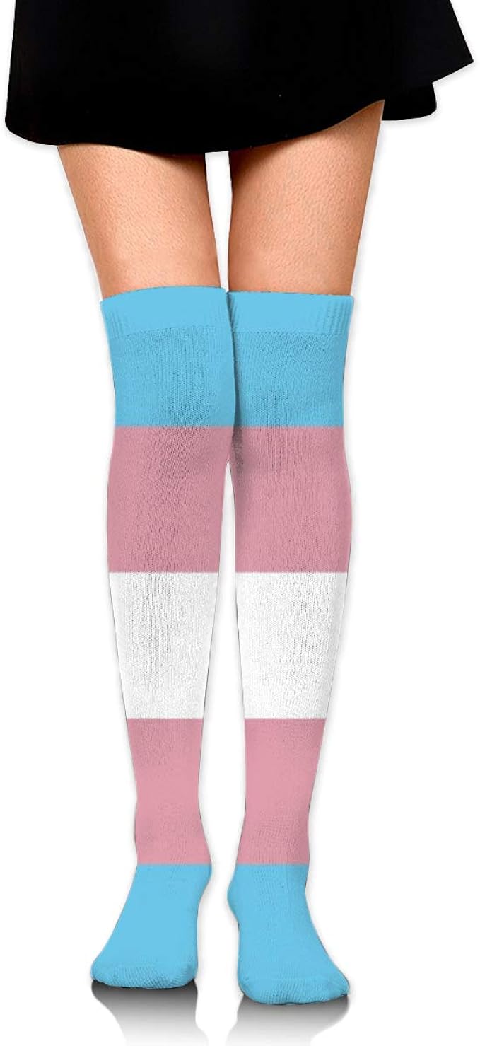 Knee High Socks Transgender Flag Women's Athletic Over Thigh Long