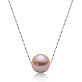 DENGGUANG Pearl Necklaces for Women Floating Single Freshwater Pearl Pendant Necklaces with Sterling Silver 18 inch Chain Pearl Jewelry Gifts for Her 8-9mm White/Pink/Purple