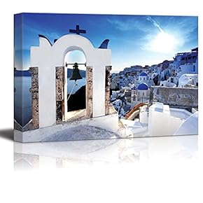 Beautiful Landscape Scenery Amazing Santorini with Churches and Sea View in Greece - Canvas Art Wall Art - 12" x 18"