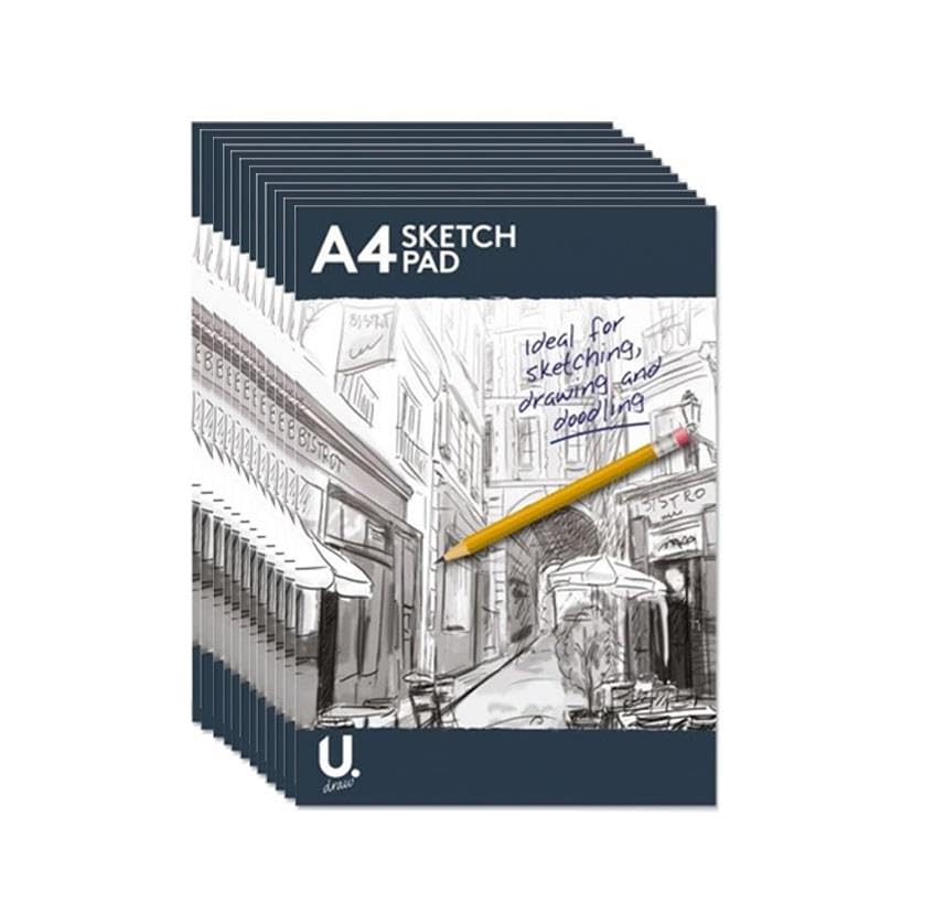 iTrend A4 Sketch Pad - Drawing Paper - Sketching and Drawing - Easy to Use Doodle Pad - Creative Fun White Paper Grade Quality - 70 GSM Back Card Cover - Pack of 12
