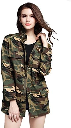 LIENZY Womens Camou Jacket Zipper Casual Military Outwear Lightweight Coat (Medium)