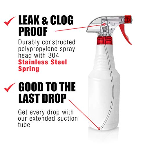 SoLID (TM) Spray Bottle (4 Pack,16 Oz), Commercial Grade/Industrial/Household Use, No Leak and Clog, Adjustable Nozzle, Bleach/Vinegar/BBQ/Rubbing Alcohol Safe, Squirt Spritzer Bottle