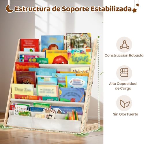 Estante de Livros Infantis de Madeira de 7 Níveis