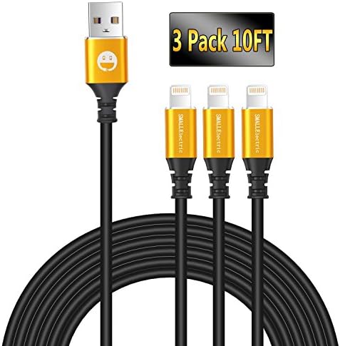 Lightning Cable 3Pack, 10FT Iphone Charger Cable, SMALLElectric Gold Alloy Sync Long USB Charger Cord for Apple iPhone X/8 Plus/7 Plus/6/6s plus/5s/5c/iPad/iPod,Black