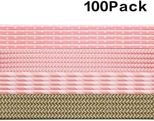 FIZZE Paper Straws Drinking Decoration Party Drinking Straws for Birthday, Wedding, Christmas, Celebration Parties, Four Styles (100)