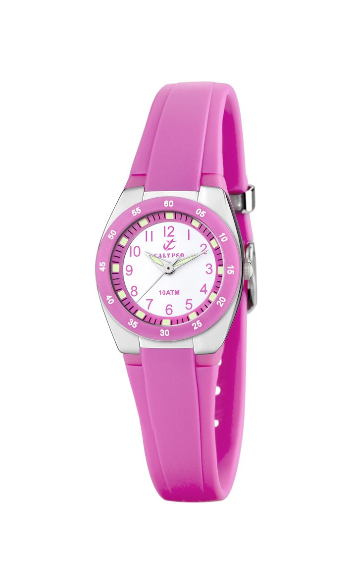 Calypso Women's Quartz Watch with White Dial Analogue Display and Pink Plastic Strap K6043/C