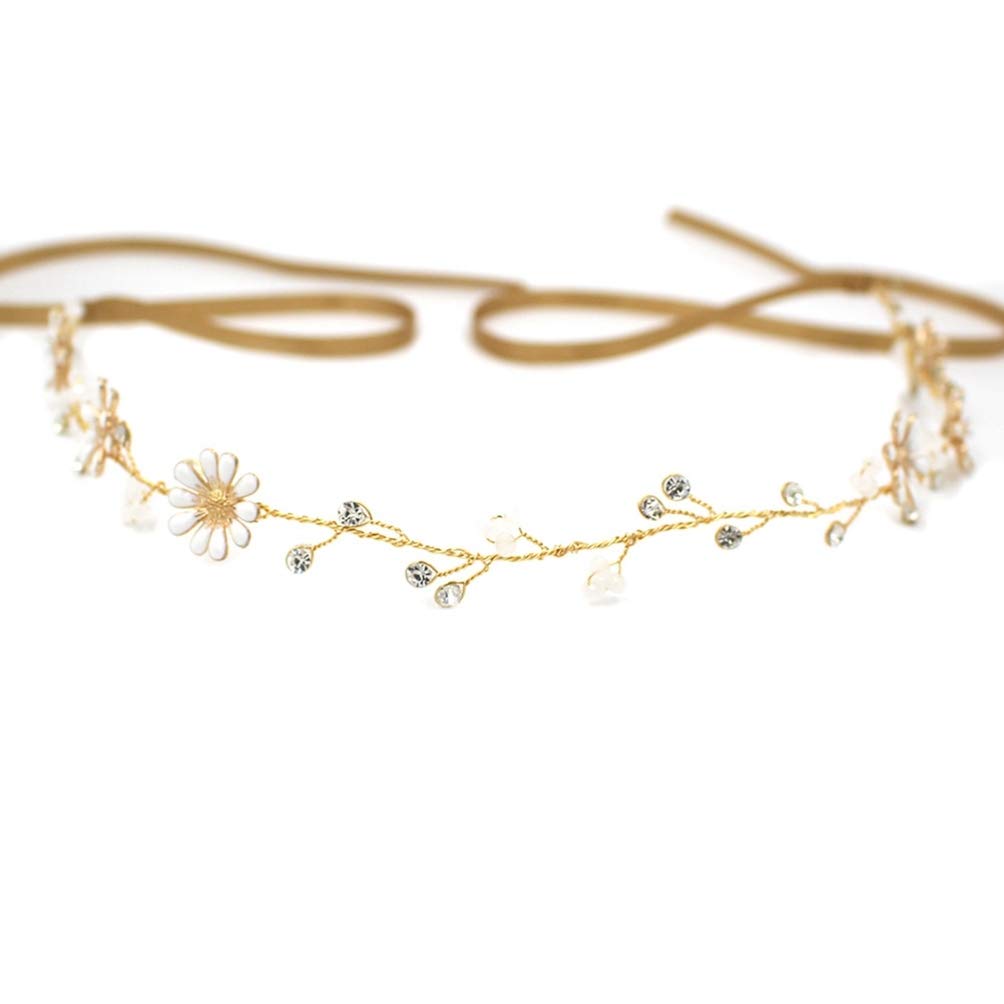 Lurrose 1PC Daisy Flower Headband Rhinestone Crystal Handmade Fashion Bridal Headwear Headpieces Hair Accessory Headdress