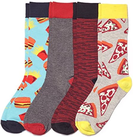 Basic/Outfitters Mens 4 Pack Novelty Dress Socks (Pizza/Burger/Fries)
