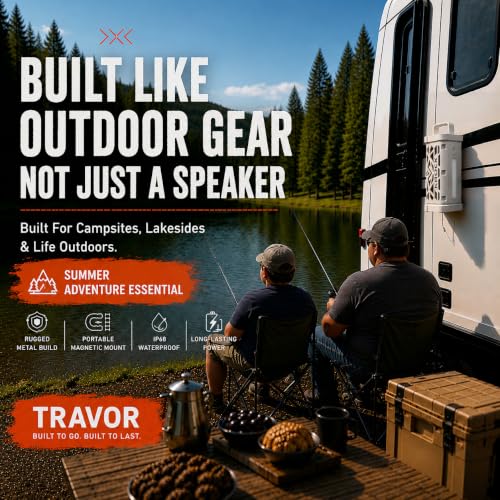 KROCX TRAVOR Magnetic Bluetooth Speaker, 45W Rugged All-Aluminum Build Portable Outdoor Speaker, Deep Bass, IP68 Waterproof, TWS Wireless Speaker for Golf Cart, Camping, Beach (Cloud Dancer Metallic)