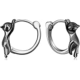 Cat Earrings 925 Sterling Silver Black Cat Earrings Kitty Earrings Jewelry Gift for Women