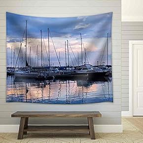 Docked Sailboats in Marina at Sunset - Fabric Wall Tapestry Home Decor - 51x60 inches