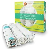 Baby Muslin Swaddle Blankets - Educational, 100% Soft Cotton 3 Pack, Swaddle and Receiving Blankets, Perfect Baby Shower Gift, with Mini Story of Amu the Turtle and Joie the Rabbit Racing