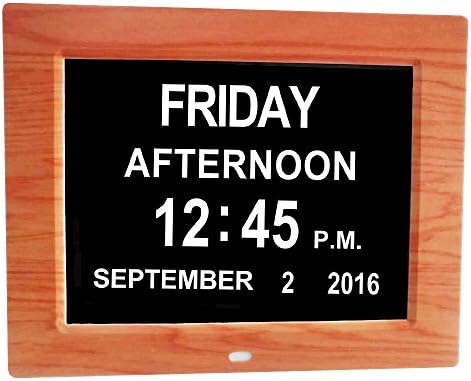 Digital Calendar Day Clock， wood color， Memory Loss Extra Large Non-Abbreviated Day Month Perfect for Seniors (wood color)