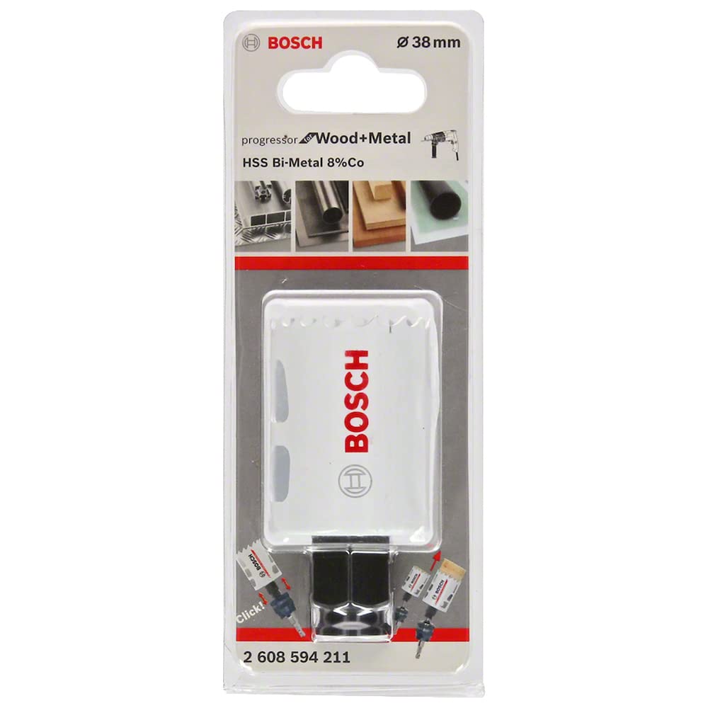 BOSCH Bi-Metal Hole Saw (for Wood and Metals, 8% Cobalt Alloy, Progressive Tooth Design, Ø 38 mm, Accessory Drills)