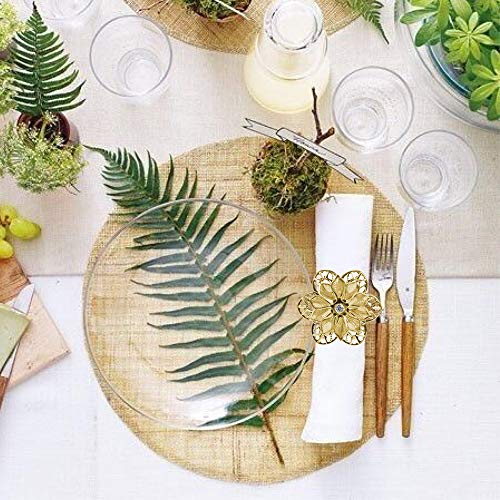 12 Pack Hollow Out Flower Napkin Rings, Gold Serviette Buckle Holder for Easter, Family Gathering, Dinner Party, Wedding Decor (Hollow Out Flower)